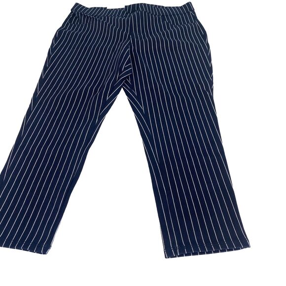 Women’s Striped Denim Skinny Fitted Stretch Capri Pants Size XL Navy New - Picture 1 of 16